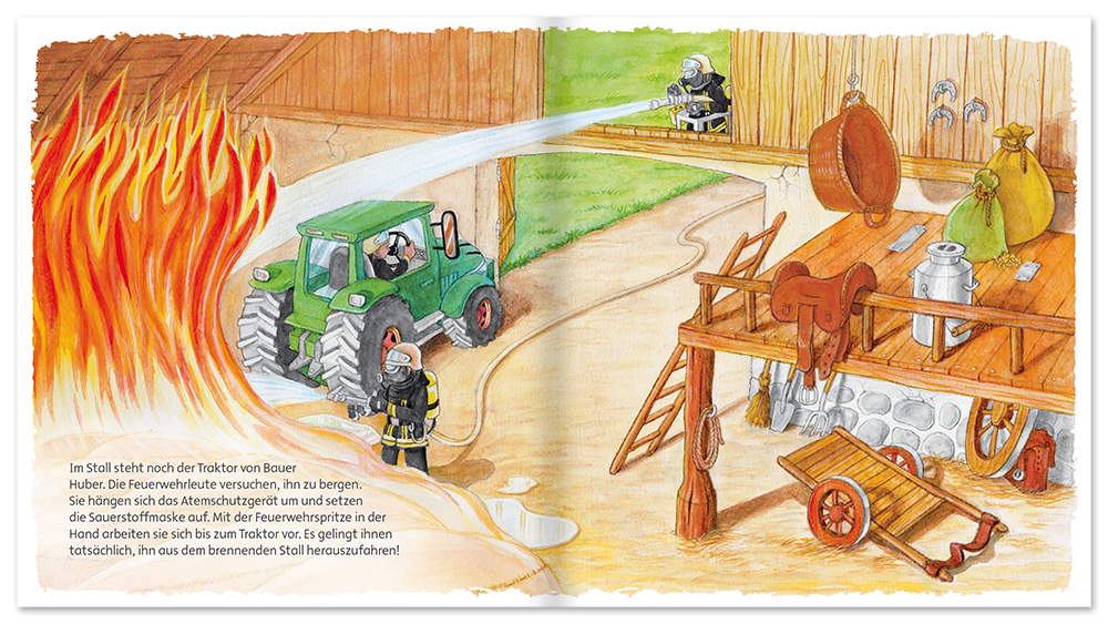 Entdecke unsere Welt – Die Feuerwehr Feuer Kinder Folienbuch Leseprobe S4–5 Neuer Favorit Verlag Onlineshop